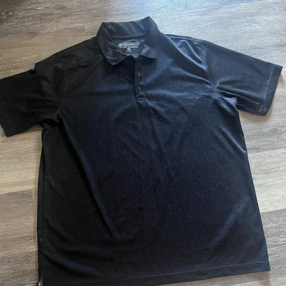 Pebble Beach Dry Luxe Performance Mens XXL Polo Herringbone Print Black